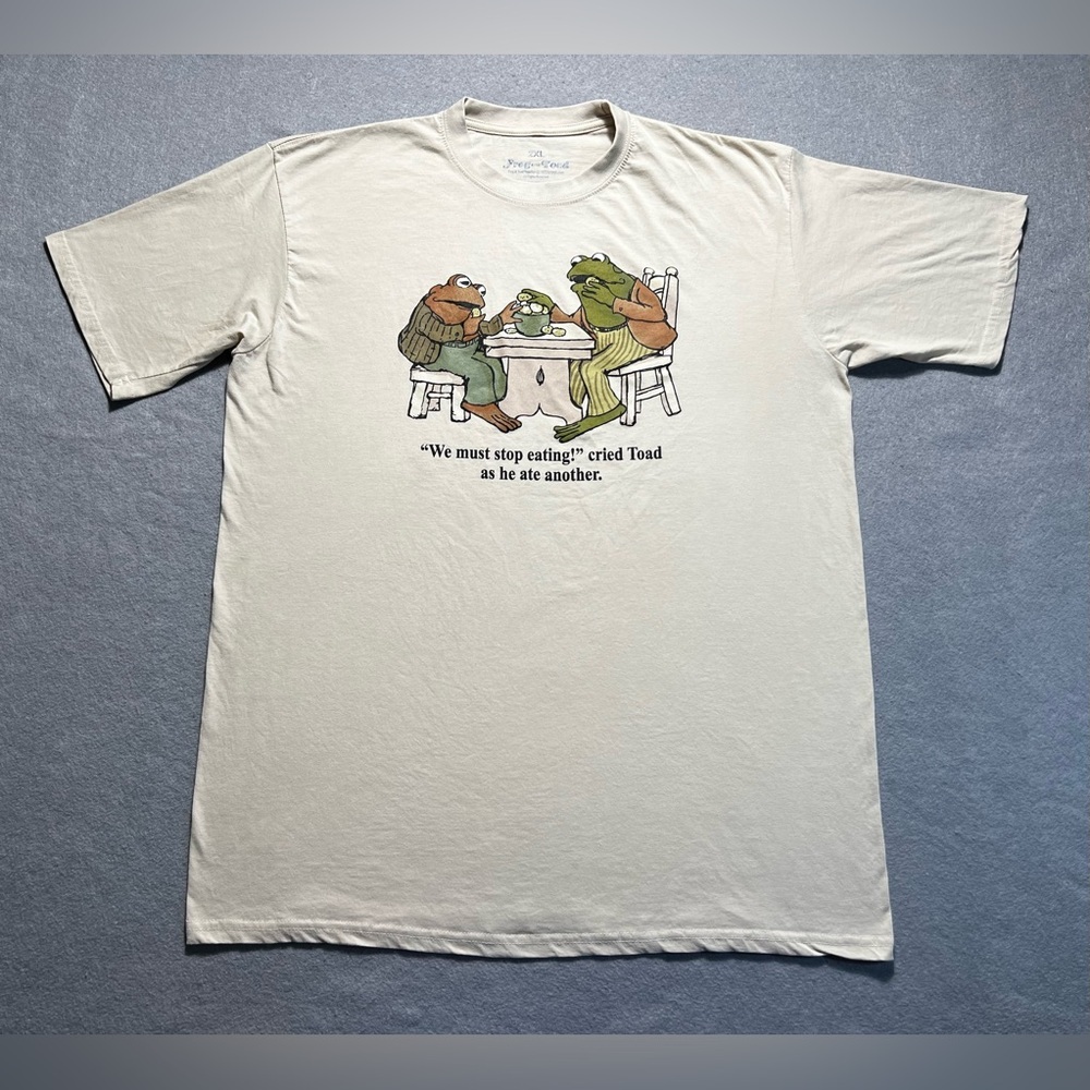 Frog and Toad “We Must Stop Eating” Graphic T-Shirt Men’s 2XL Tan Funny Meme